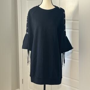 Pinko Black cotton Knit dress lace up bell sleeves size M/L